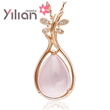 粉水晶吊坠琵琶语925纯银项链女短款锁骨链高档纯白铜饰品批发