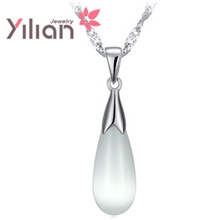银饰品厂家批发滴水柔情猫眼石纯银项链纯白铜电镀白金水滴猫眼