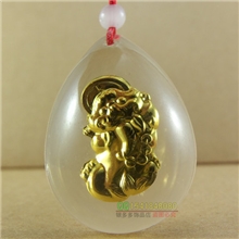 999千足金镶水晶晶美金情偘吊坠天然水晶貔貅吊坠批发
