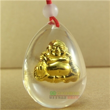 999千足金镶水晶晶美金情偘吊坠佛像吊坠水晶批发