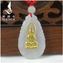 斯琅卡金镶玉天然翡翠吊坠//珠宝首饰挂件/千足金观音佛吊坠批发