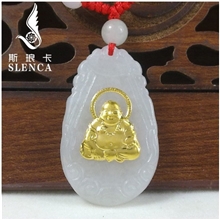 斯琅卡A货翡翠千足金镶玉镶金佛保平安吊坠/个性创意礼品代理