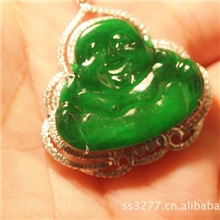 天然缅甸A翡翠满色佛公吊坠，镶金佛公吊坠