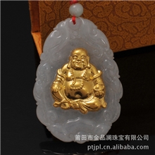 金镶玉项链吊坠A货翡翠999千足金大号佛本命佛一件代发