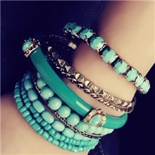 S0260波西米亚海洋风清爽蓝色珠珠多层手镯手链