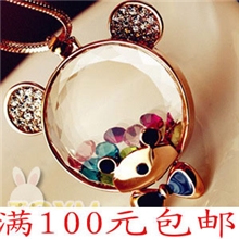 A202精美项链饰品批发韩国可爱小熊镶钻奥地利彩钻毛衣链长项链