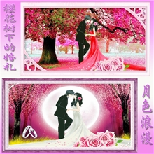 【淘宝爆款】精准印花十字绣批发3d十字绣厂家樱花树下月色浪漫