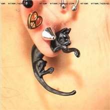 原宿立体荧光长尾巴豹子小豹猫咪穿刺耳钉耳环男女款e439