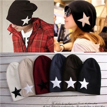 日系原单韩国男士毛线帽冬天宽松五角星套头帽帽子女头巾帽