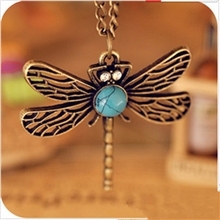 外贸韩国饰品时尚蜻蜓镂空项链复古毛衣链2元店货源批发义乌