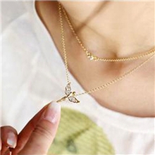 外贸韩国流行饰品时尚天使满钻飞翔天使双层项链女