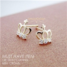 外贸韩国饰品批发耳饰可爱镶钻小皇冠耳钉DIY饰品配件义乌