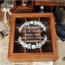 淘宝热卖zakka杂货九格玻璃印花收纳盒实木做旧木盒首饰盒