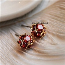 【YG正品】韩国饰品立体玲珑球红锆石耳钉高档耳钉批发