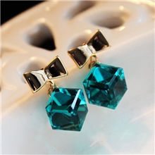 【YG正品】奥地利蝴蝶结绝美小巧精致湛蓝水晶方块水立方耳环耳钉