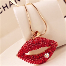 新款爆发韩国烈焰红唇长项链夜店高调梦幻性感满钻嘴唇项链