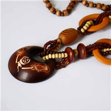 波西米亚异域风情圆形荷花民族风复古天然木质毛衣链木头项链饰品