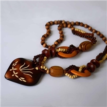 波西米亚异域风情雕花水草民族风复古木质毛衣链木头项链饰品