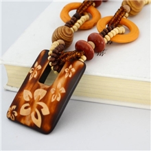 波西米亚时尚方块配饰品衣服挂链女长款项链复古民族风木质毛衣链