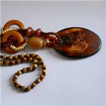 波西米亚异域风情椭圆荷花民族风复古天然毛衣链木头项链饰品