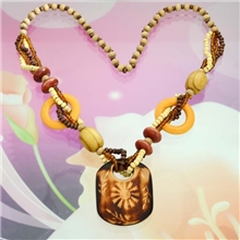 波西米亚复古木质长款毛衣链木头项链麻棉长裙百搭项链