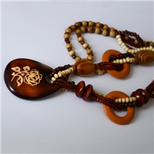 波西米亚异域风情雕花民族风复古天然木质毛衣链木头项链饰品玫瑰