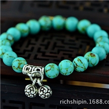 云南民族风厂家DIY复古饰品藏饰藏银首饰绿松石苗银手链批发SL200