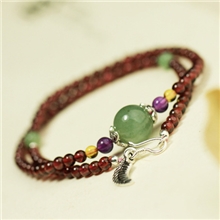 宏伟水晶天然水晶手链石榴石手链饰品3mm+藏银美容养颜高档时尚