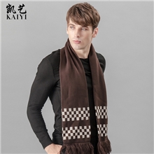 新款时尚男士英伦秋冬季围巾超长针织个性格子保暖WJ006