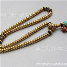 西藏铜算盘珠佩三眼天珠108子佛珠念珠项链绿松石珊瑚坠子