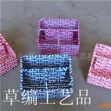 供应草编工艺品草编铁架工艺品三格笔架收纳盒储物盒