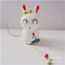 新款上市热销可爱卡通风流兔子陶瓷风铃耳朵竖起来款纯手工手绘