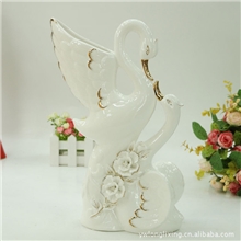 【精品】高档描金白瓷情侣天鹅新房婚房装饰品婚庆礼品家居摆件