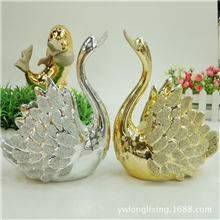 【混批】电镀金沙陶瓷工艺情侣天鹅天鹅之恋系列创意天鹅摆件