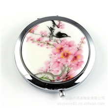 景德镇粉彩喜鹊金属化妆镜便携折叠手工制厂家直销小额批发