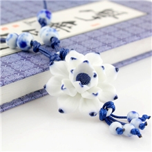 厂家直销景德镇手工原创民族风荷花项链毛衣链陶瓷饰品批发