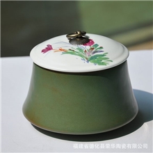 厂家批发无光绿兰花茶叶罐陶瓷茶罐食品罐