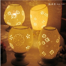 陶瓷香薰灯插电手工镂空白瓷灯精油熏香灯多款卧室台灯现货