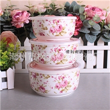 潮州厂家陶瓷骨瓷便当盒密封性最好三件套组装冰箱微波炉适用