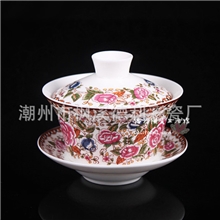 德利陶瓷4.25寸陶瓷茶备骨瓷盖碗青花单品茶具青花仿古茶碗