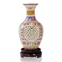 厂家直销景德镇陶瓷礼品陶瓷花瓶陶瓷工艺品粉彩镂空花瓶