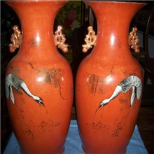 景德镇仿古瓷器大量批发零售【高仿珊瑚红松鹤延年纹花瓶】