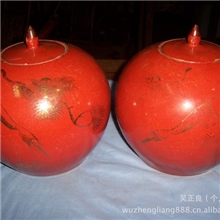 高仿景德镇仿古瓷器大量批发零售【珊瑚红描金松鹤延年西瓜罐】