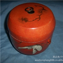 古董景德镇仿古瓷器大量批发订做【珊瑚红留白松鹤延年纹盖罐】