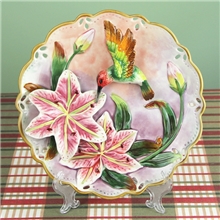 方亚陶瓷方亚蜂鸟百合花3D挂盘挂饰壁饰家装饰品2702U