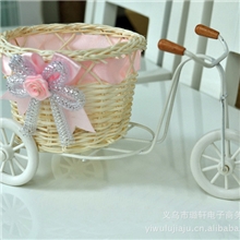 小轮圆篓藤编花车白藤编织小车厂家直销藤编花车批发插花花器