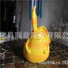 库存陶瓷工艺品纯手工艺长耳兔摆件Q0018