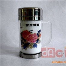 生产定制景德镇陶瓷保温富贵满堂中秋节礼品办公杯