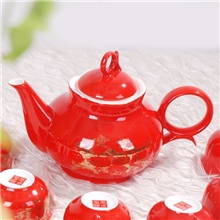 供应高档红瓷茶具海棠茶具中国红瓷茶具套装创意骨瓷茶具