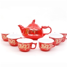 定制红瓷茶具套装银龙红瓷茶具套装高档银龙红瓷茶具套装